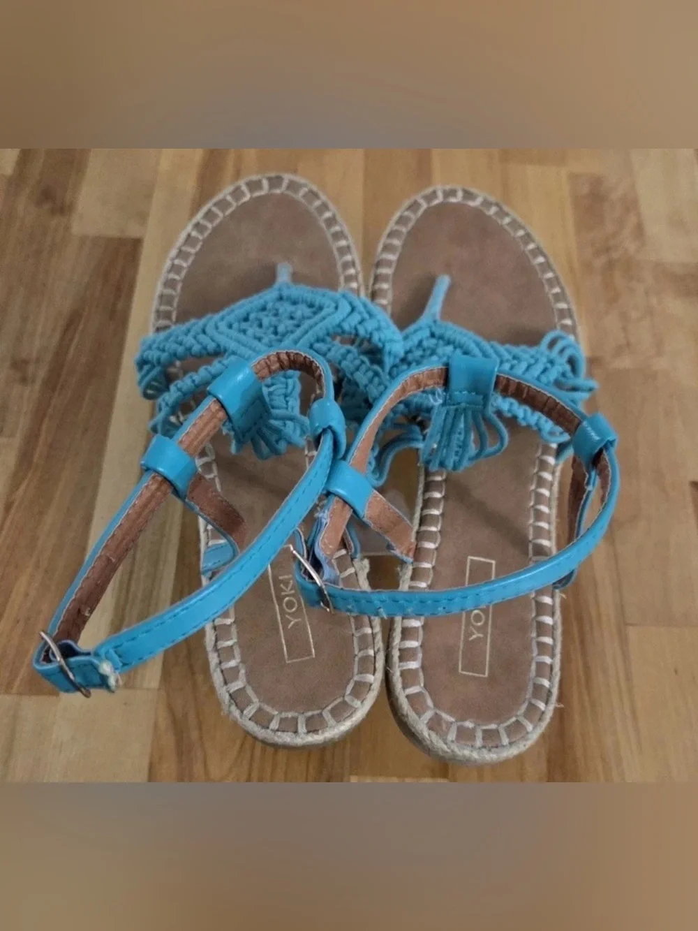 Yoki Teal Braided Macramé Espadrille Sandals